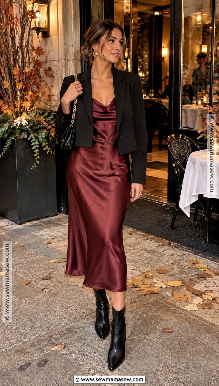 Satin Midi Dress Fall Dinner Outfit - 30 fall dinner outfit ideas