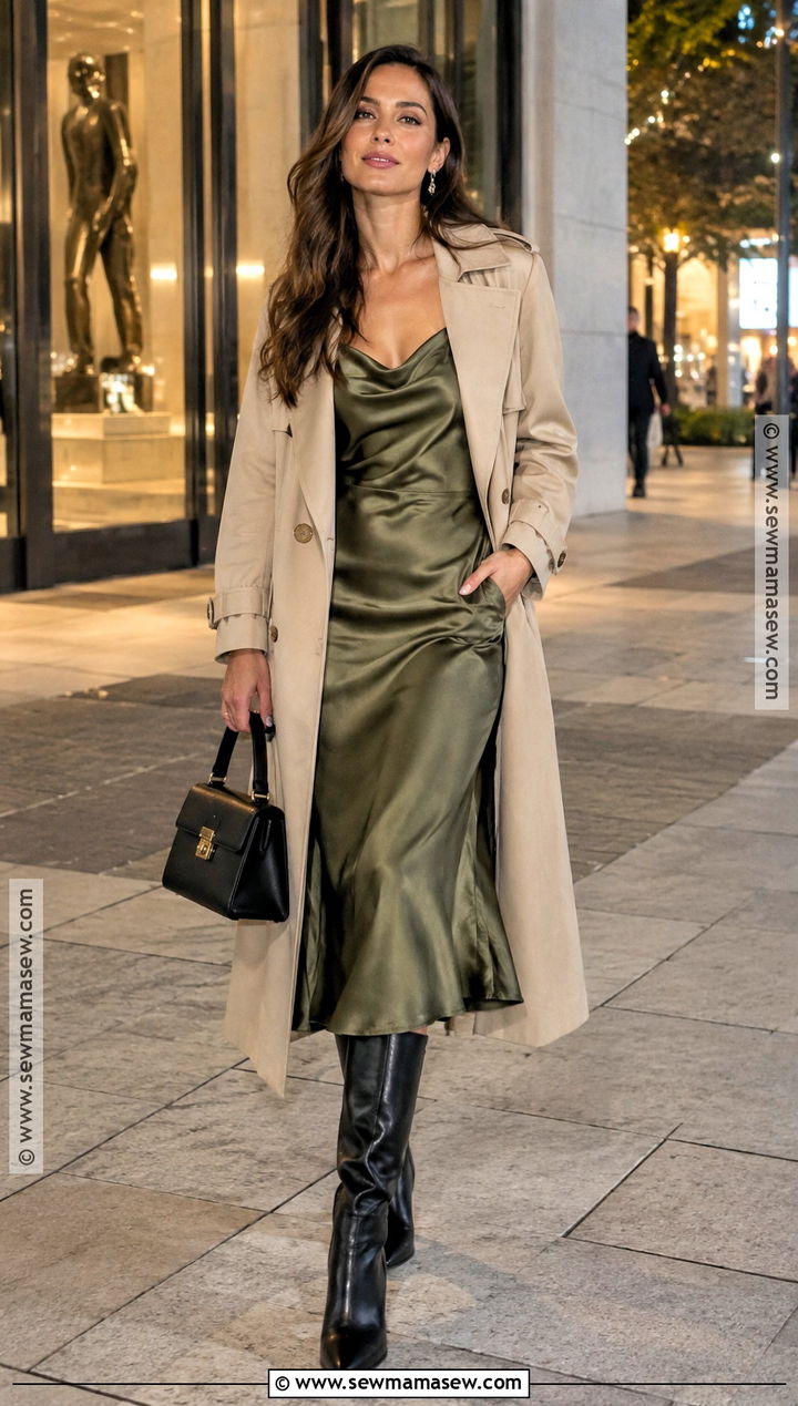 Satin Midi Dress Fall Night Out Outfit - 15 fall fashion night out ideas