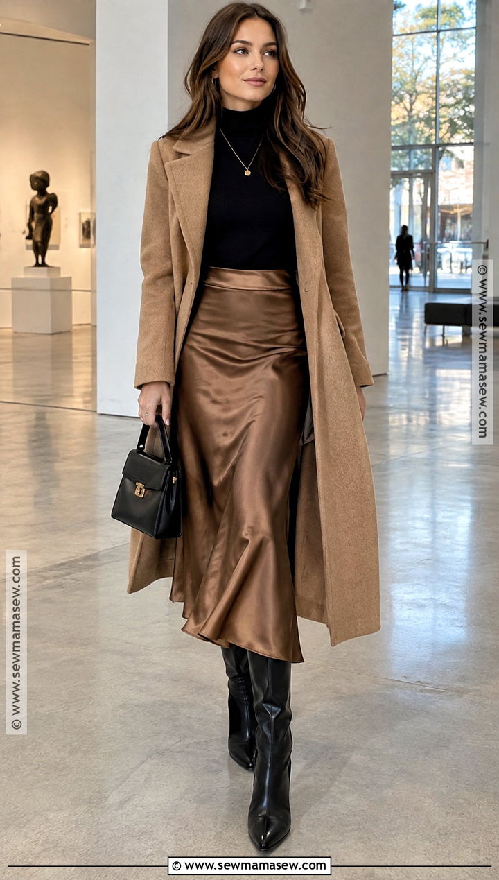 Satin Midi Skirt And Sweater Going Out Outfit - 15 fall winter outfits going out