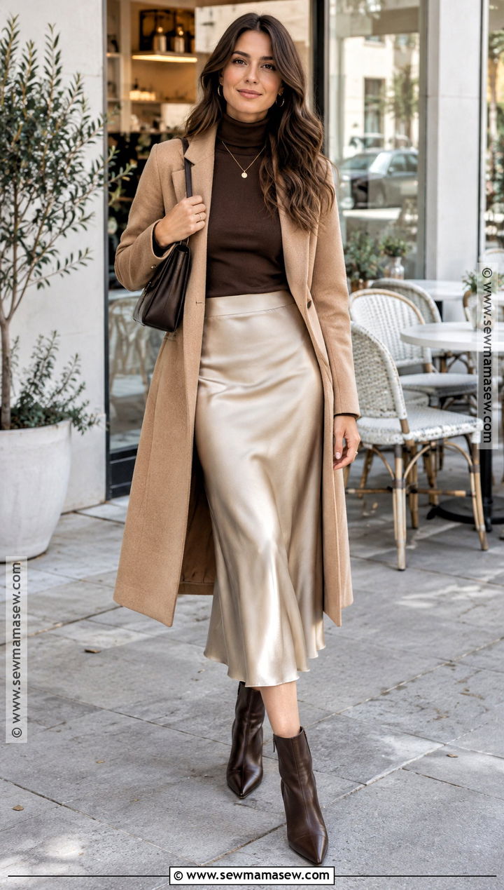 Satin Midi Skirt Autumn Outfit - 20 Feminine Autumn Outfits
