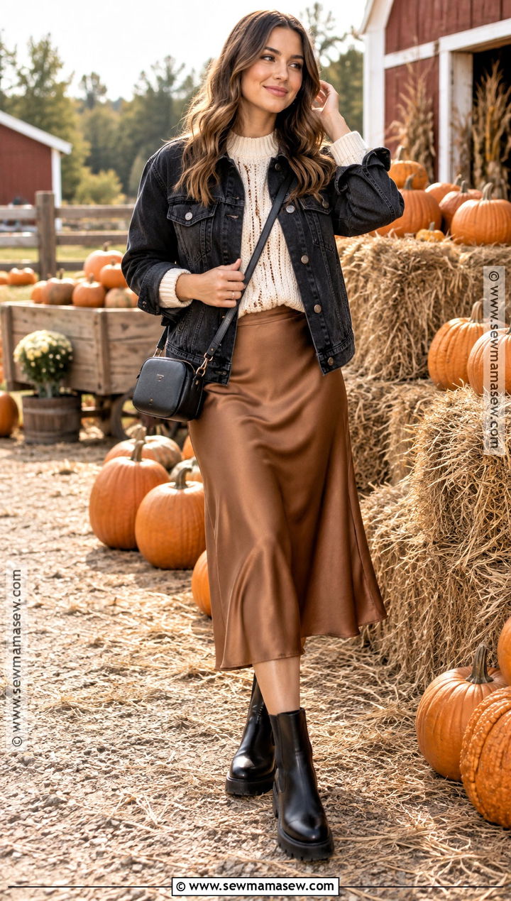 Satin Midi Skirt Pumpkin Patch Outfit - 20 skirt pumpkin patch outfit ideas
