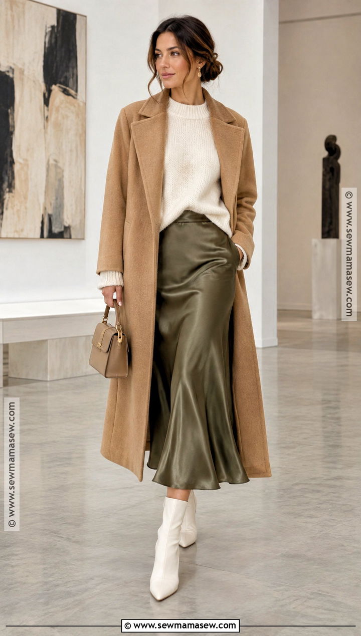 Satin Midi Skirt With White Sock Boots - 20 Fall Outfits With White Boots