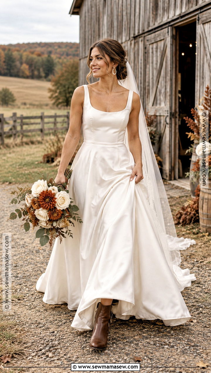 Satin Rustic Fall Wedding Dress - 20 rustic fall wedding dress ideas