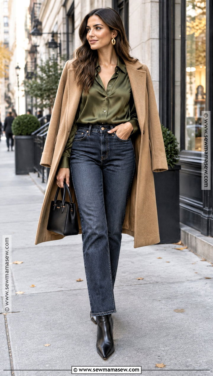 Satin Shirt With Dark Wash Jeans - 20 fall shirt ideas