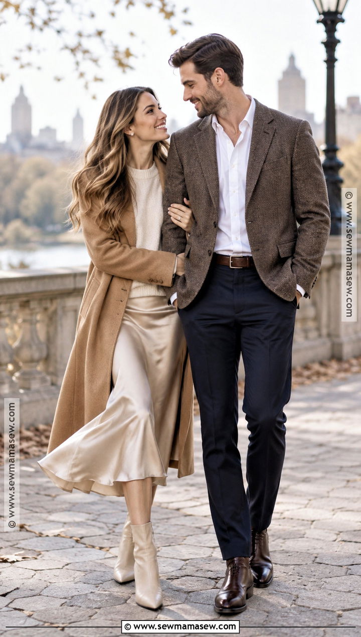 Satin Skirt And Cashmere Sweater Engagement Photo Outfit - 15 engagement photos outfits november