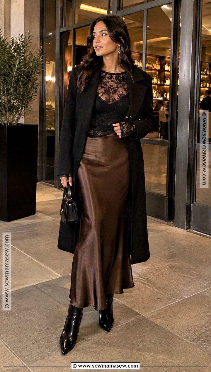 Satin Skirt And Lace Top Fall Night Outfit - 15 going out fall outfits night