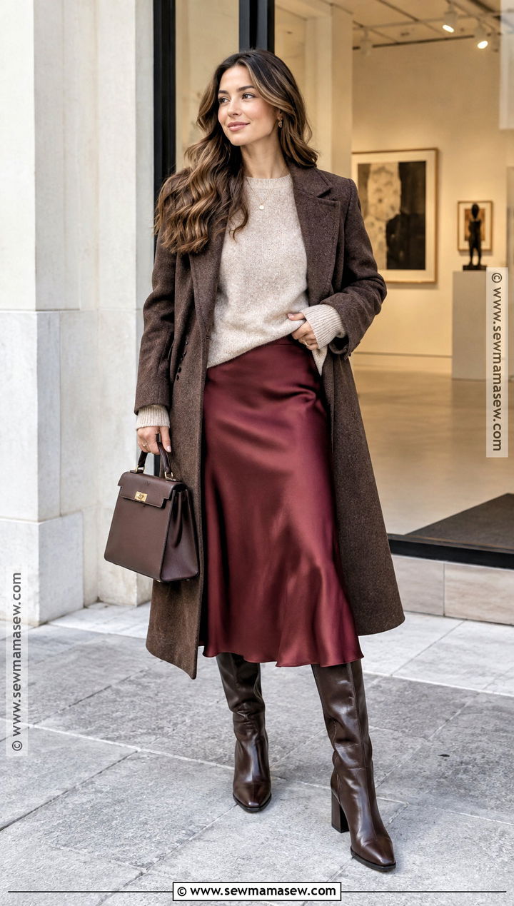 Satin Skirt And Sweater Autumn Outfit - 30 autumn outfits aesthetic