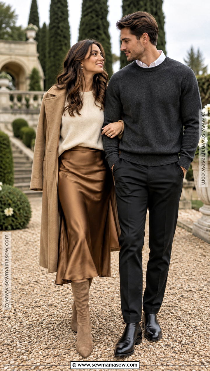 Satin Skirt And Sweater Fall Engagement Outfit - 20 fall engagement pictures outfit outdoor ideas