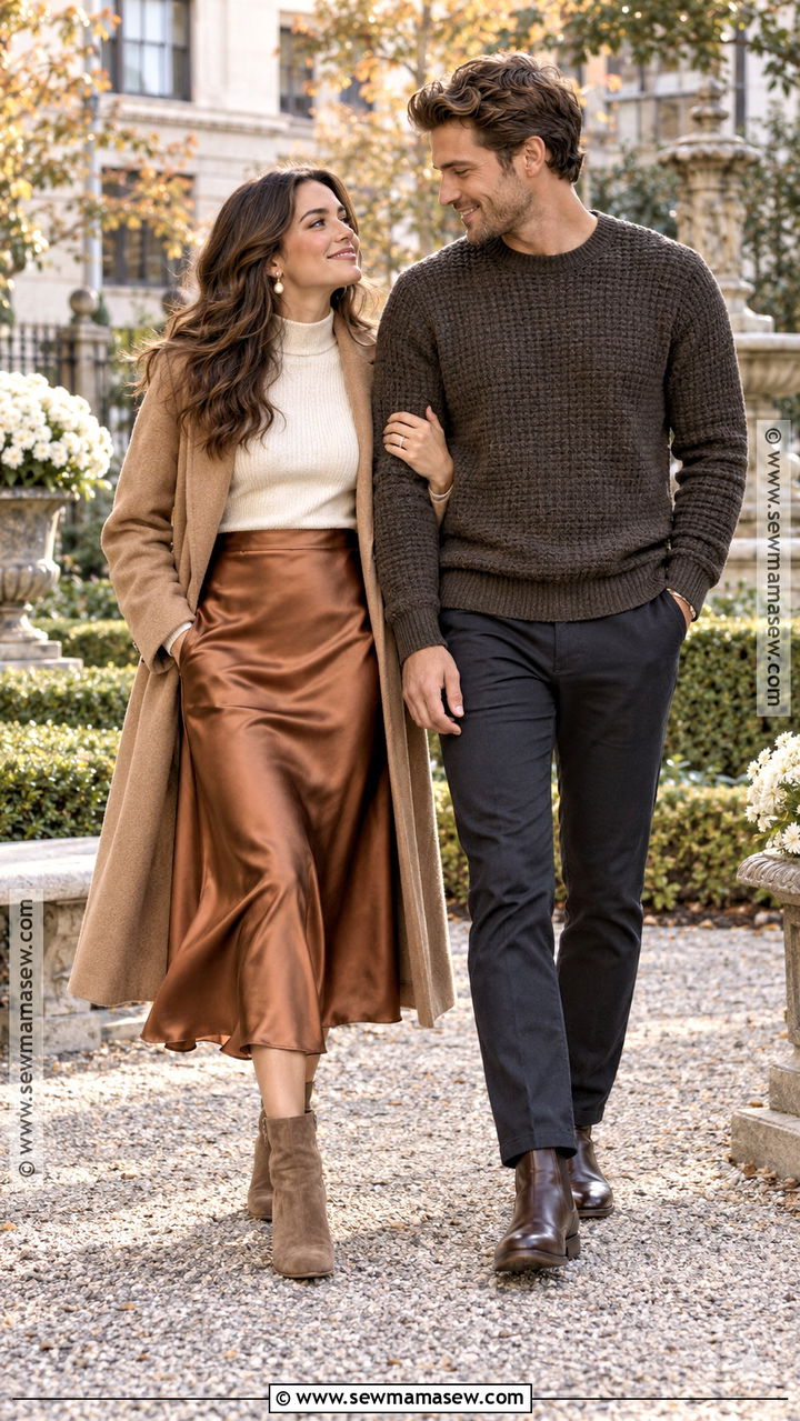 Satin Skirt Fall Engagement Outfit - 20 engagement picture outfits fall