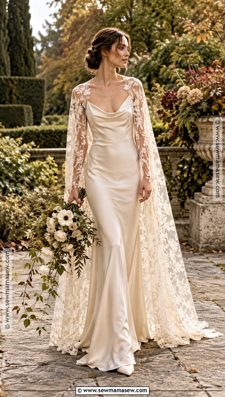 Satin Slip Boho Wedding Dress With Lace Topper - 15 autumn boho wedding dress ideas