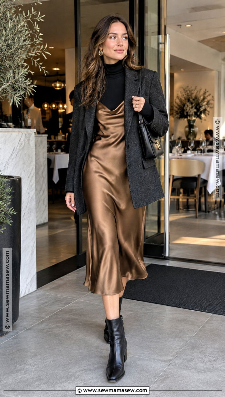 Satin Slip Dress With Oversized Blazer - 15 fall dresses 2026