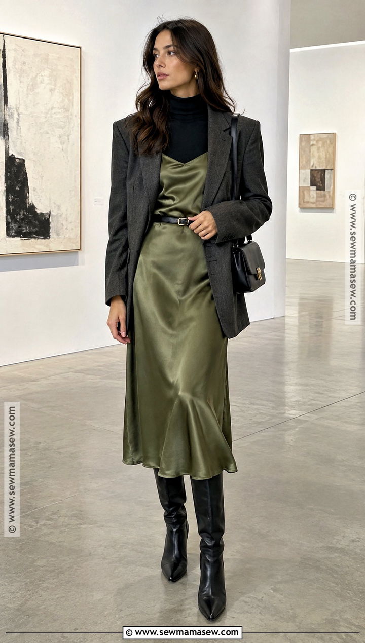 Satin Slip Dress With Oversized Blazer - 15 best fall dresses