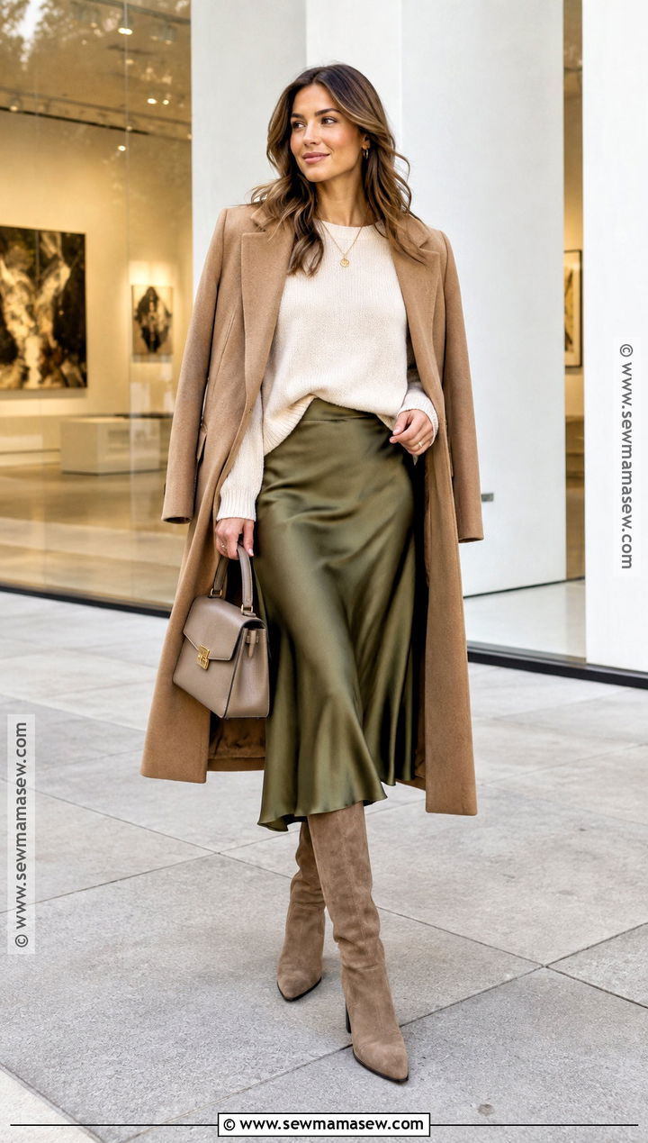 Satin Slip Skirt And Suede Knee High Boots - 25 knee high boots outfit fall