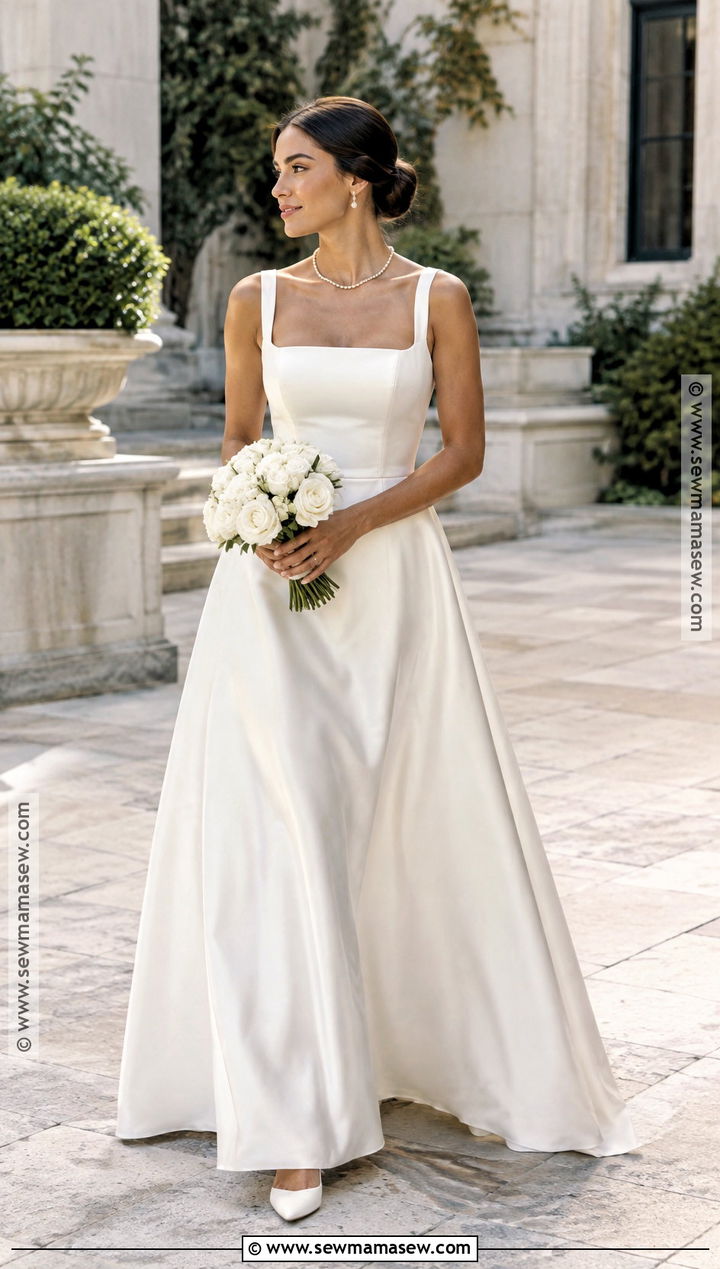 Satin Square Neck A Line Wedding Dress - 15 Fall A Line Wedding Dress Ideas