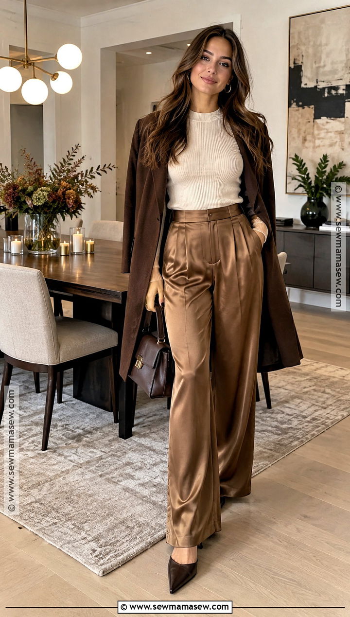 Satin Trousers And Knit Top Fall Dinner Party Outfit - 25 fall dinner party outfit ideas