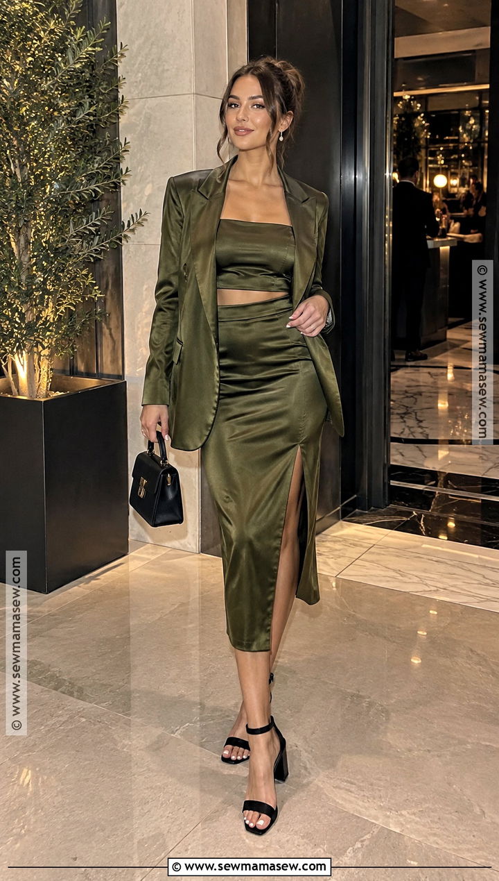 Satin Two Piece Set And Block Heels - 15 Fall Clubbing Outfits Night