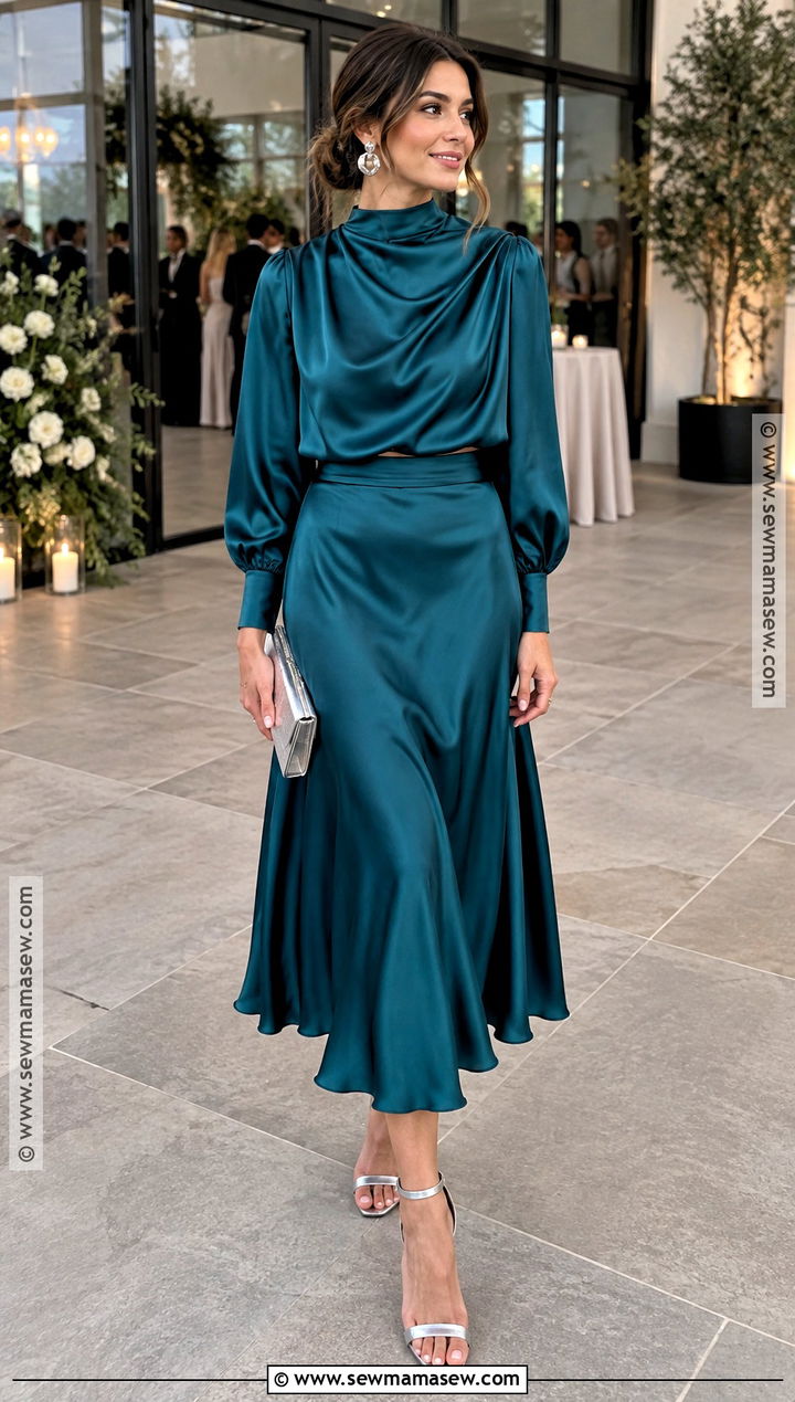 Satin Two Piece Set Fall Wedding Guest Outfit - 20 fall wedding guest attire ideas