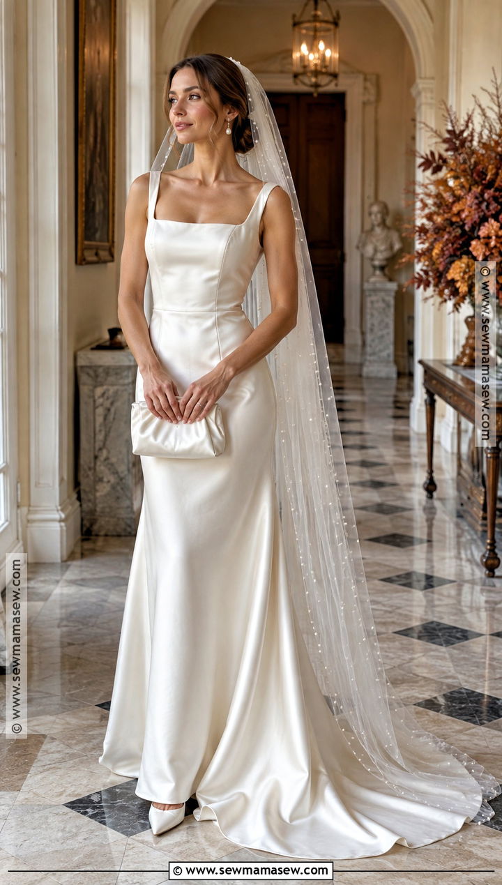 Satin Wedding Dress With Pearl Veil - 15 Autumn Wedding Accessory Inspiration Ideas