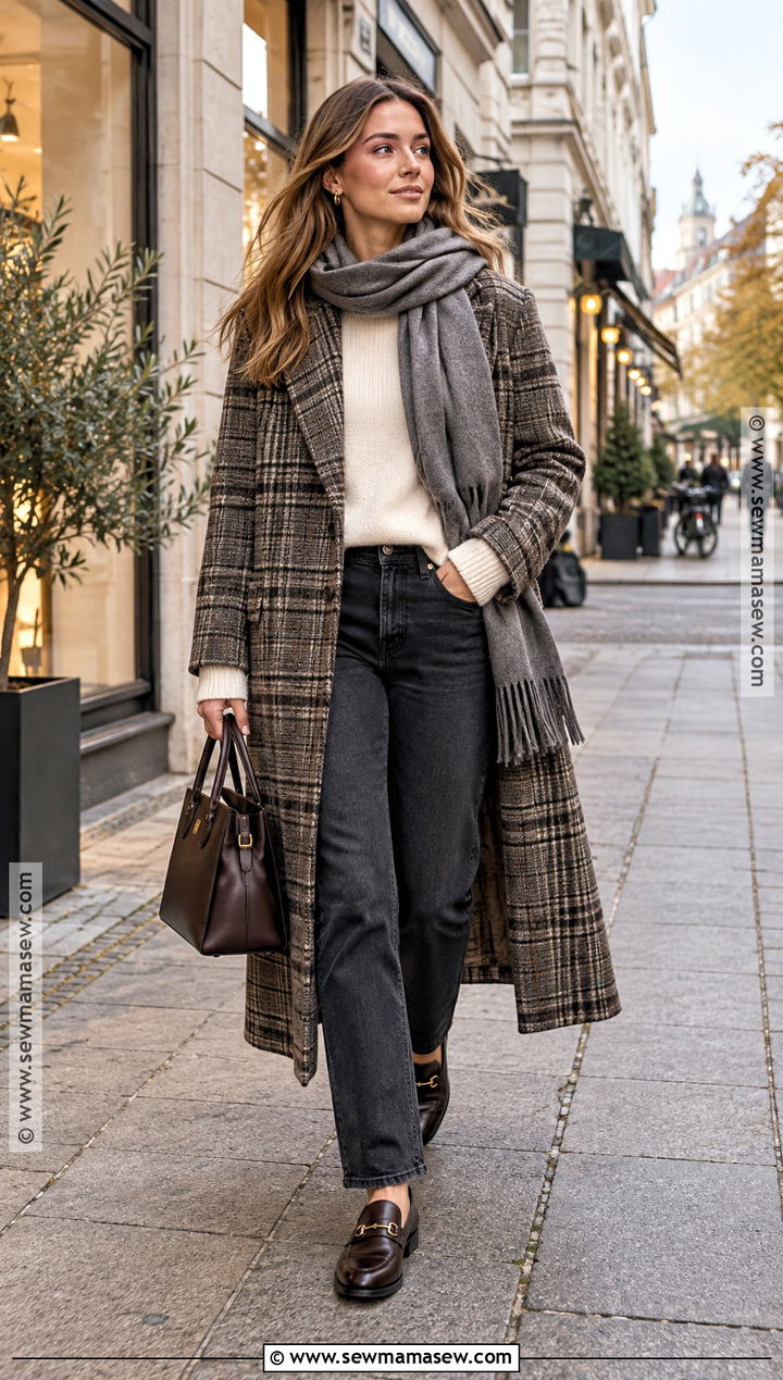 Scandi Autumn Checked Coat Outfit - 25 scandi autumn fashion ideas