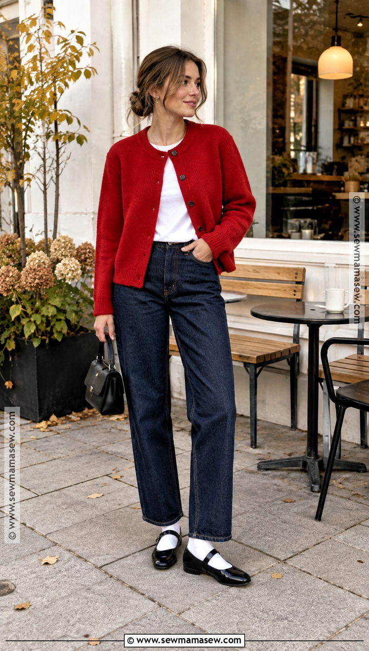 Scandi Autumn Red Cardigan Outfit - 20 Scandi Autumn Outfits