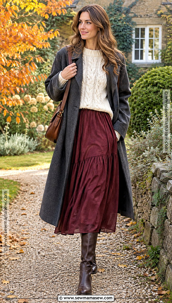 Scandi Cable Knit Sweater and Midi Dress Outfit - 20 scandi fall fashion ideas