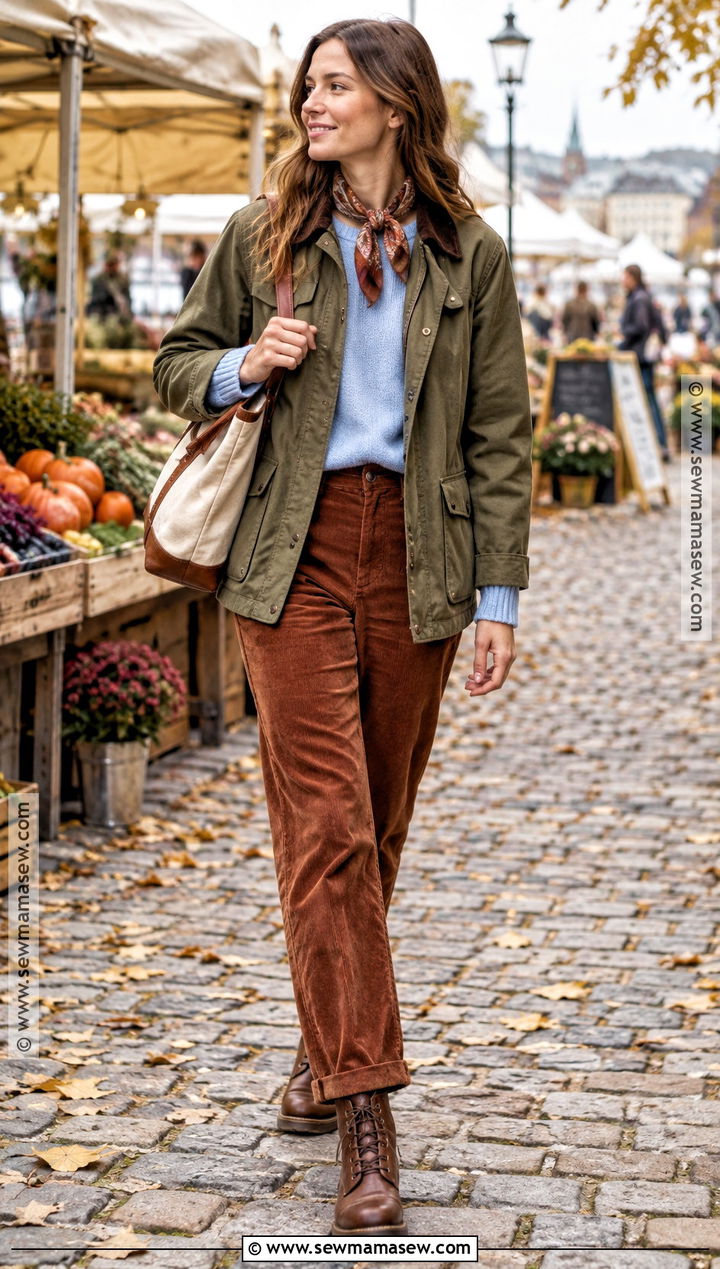 Scandi Fall Outfit With A Barn Jacket And Corduroy Pants - 20 scandi fall outfits