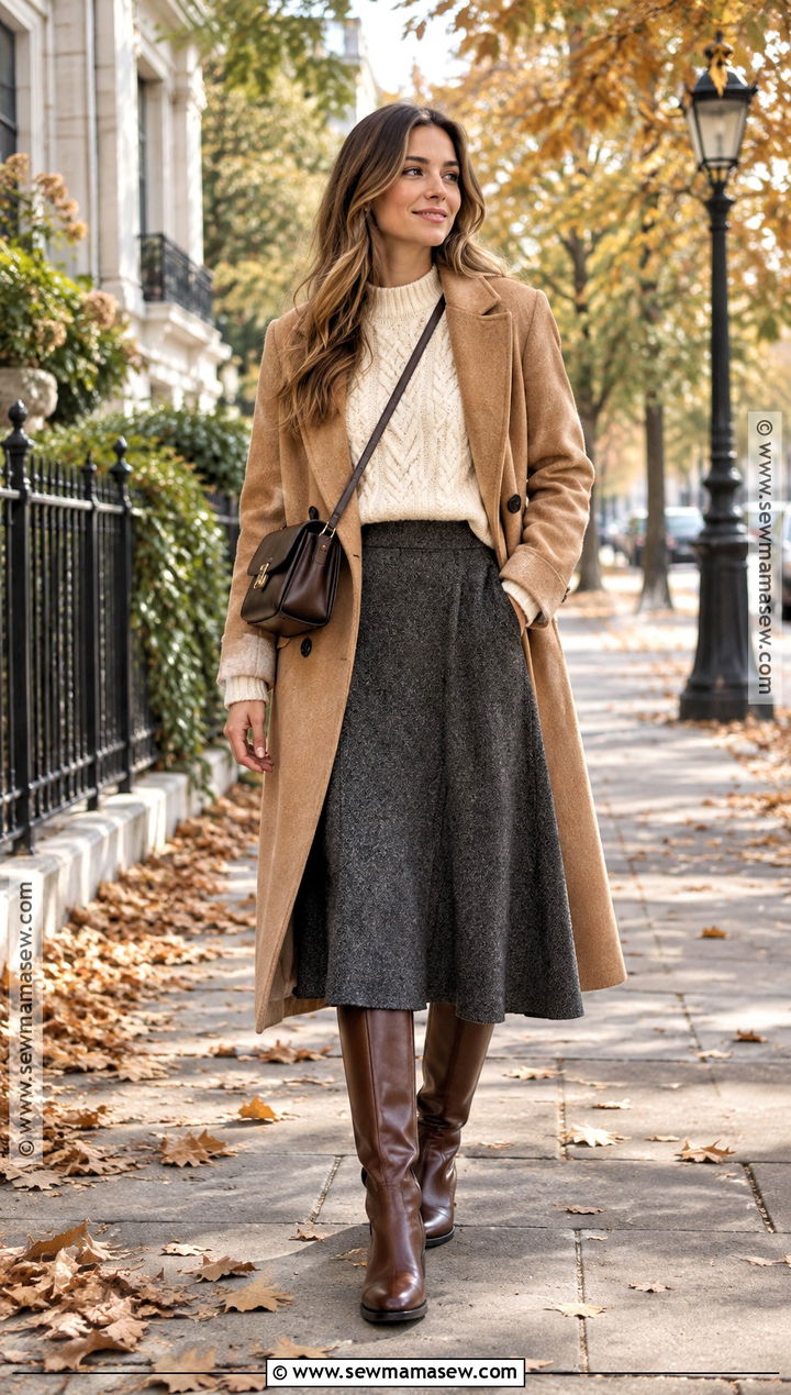 Scandi Fall Outfit With A Cable Knit Sweater And Skirt - 20 scandi fall outfits