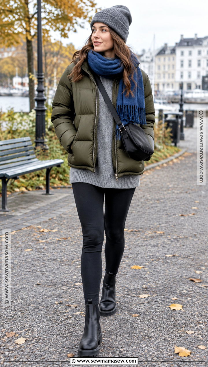 Scandi Fall Outfit With A Puffer Jacket And Leggings - 20 scandi fall outfits