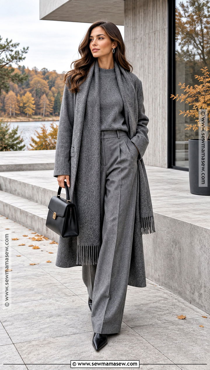 Scandi Fall Outfit With A Scarf Coat And Trousers - 20 scandi fall outfits