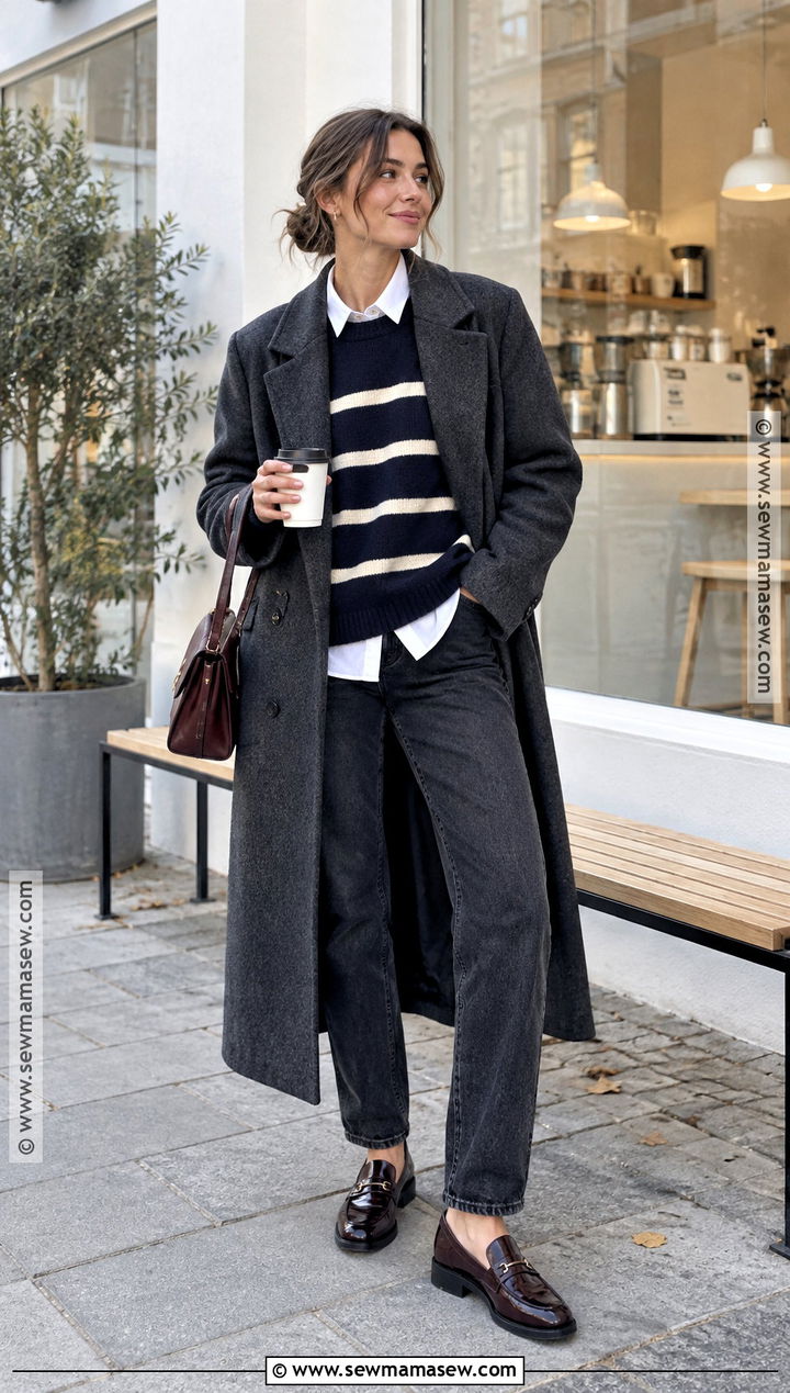 Scandi Fall Outfit With A Striped Sweater And Black Jeans - 20 scandi fall outfits
