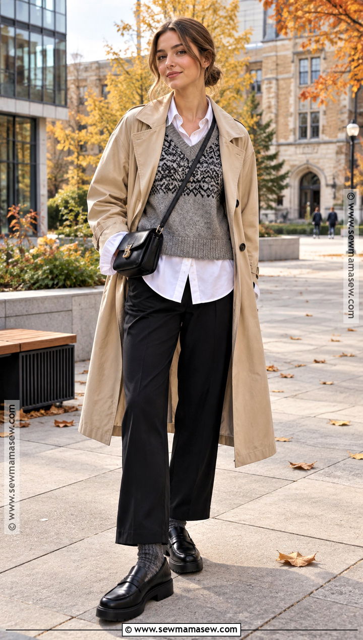 Scandi Fall Outfit With A Sweater Vest And White Shirt - 20 scandi fall outfits