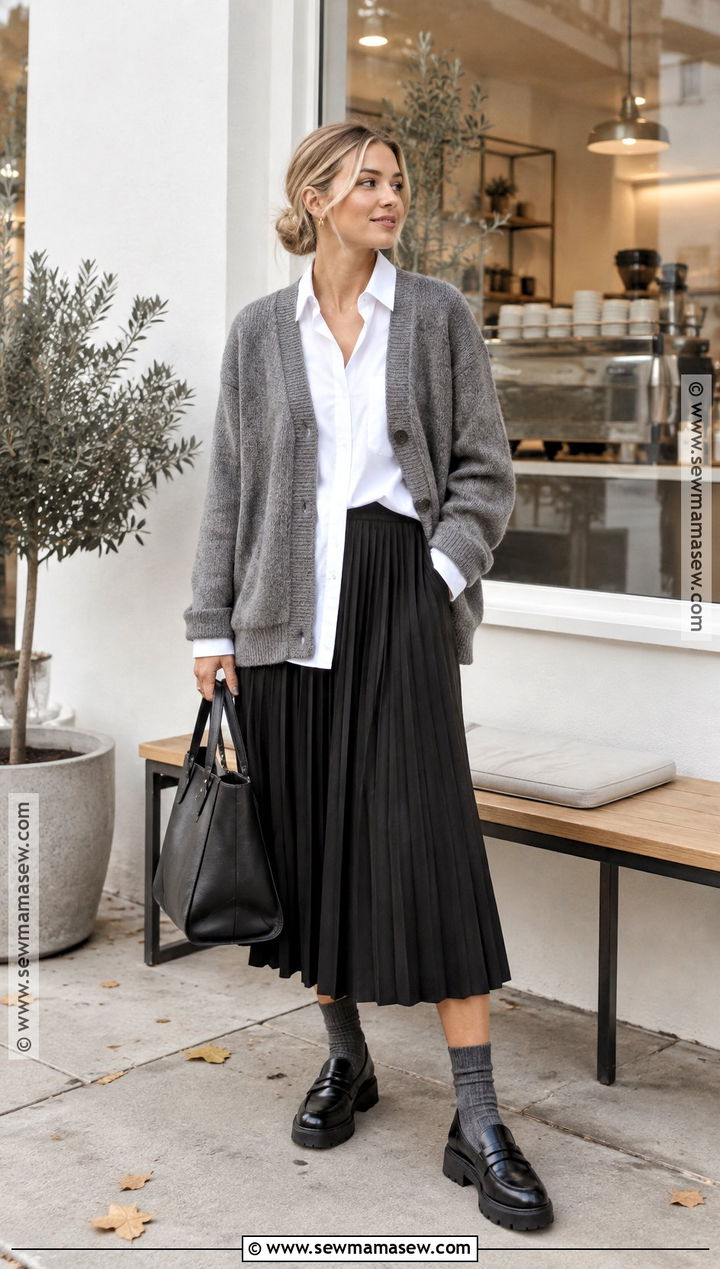 Scandinavian Autumn Cardigan And Midi Skirt Outfit - 20 Autumn Outfits Scandinavian