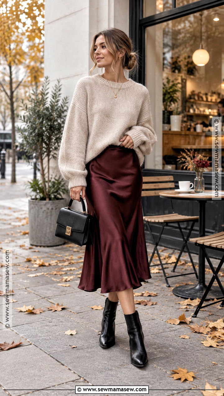 Scandinavian Autumn Chunky Knit And Satin Skirt Outfit - 20 Autumn Outfits Scandinavian