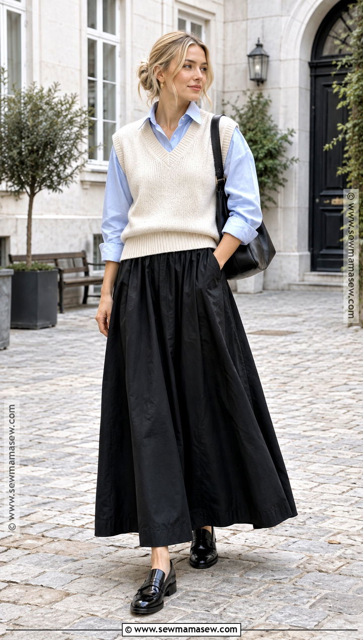 Scandinavian Autumn Knit Vest And Maxi Skirt Outfit - 20 Autumn Outfits Scandinavian