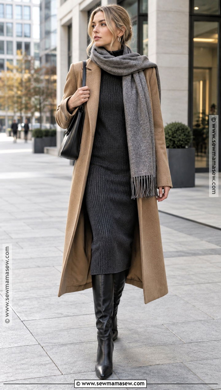 Scandinavian Fall Outfit With a Knit Dress and Tall Boots - 20 scandinavian fall fashion ideas