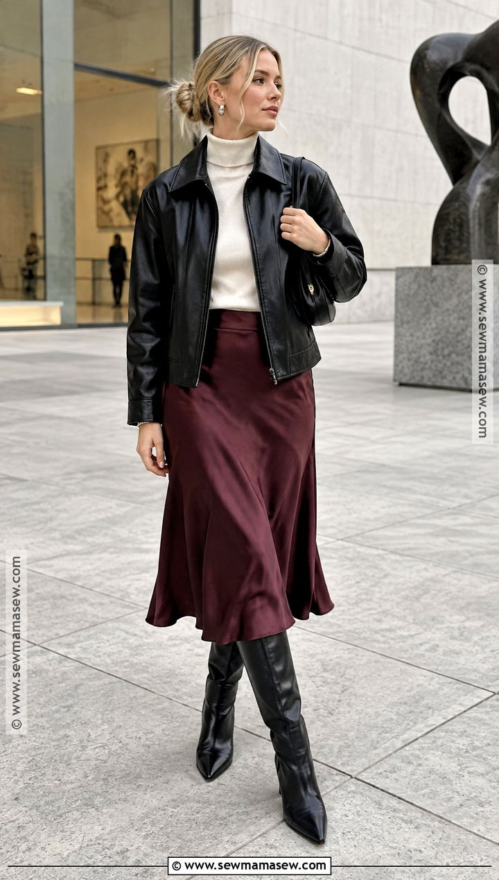 Scandinavian Fall Outfit With a Leather Jacket and Midi Skirt - 20 scandinavian fall fashion ideas