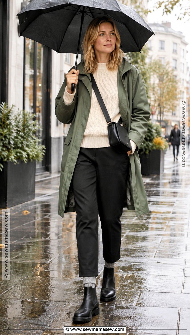Scandinavian Fall Outfit With a Raincoat and Waterproof Boots - 20 scandinavian fall fashion ideas