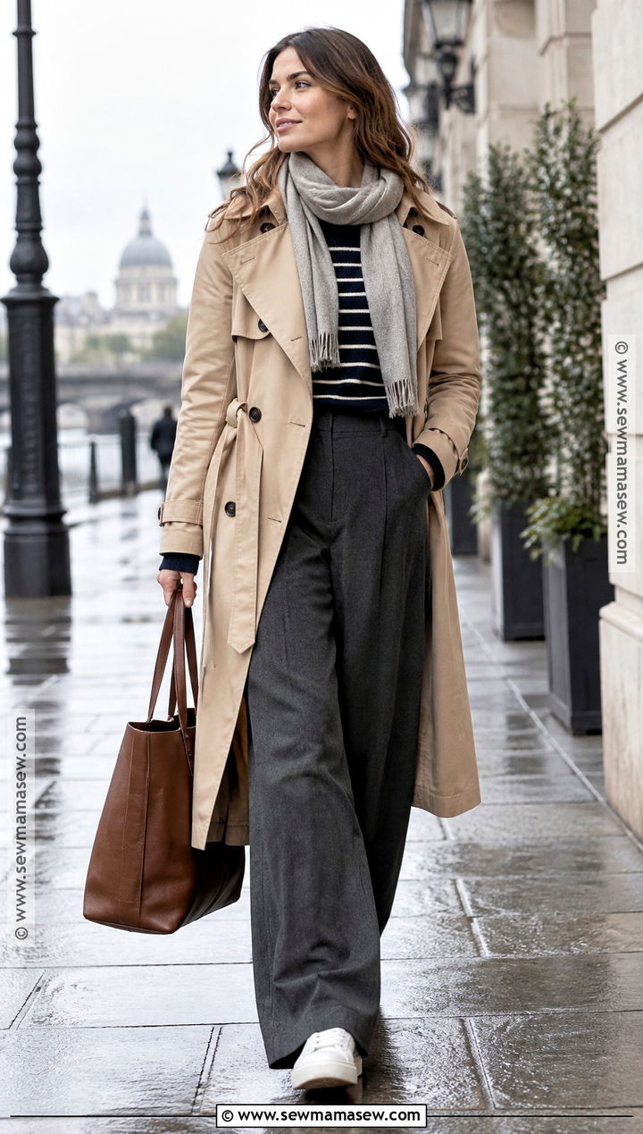 Scandinavian Fall Outfit With a Trench Coat and Wide Leg Pants - 20 scandinavian fall fashion ideas