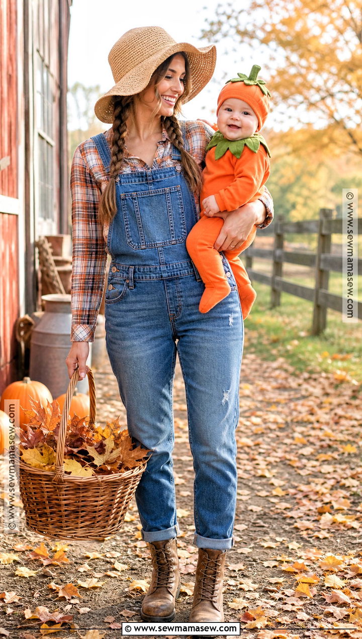 Scarecrow And Baby Pumpkin Costume - 35 mom and baby halloween costumes