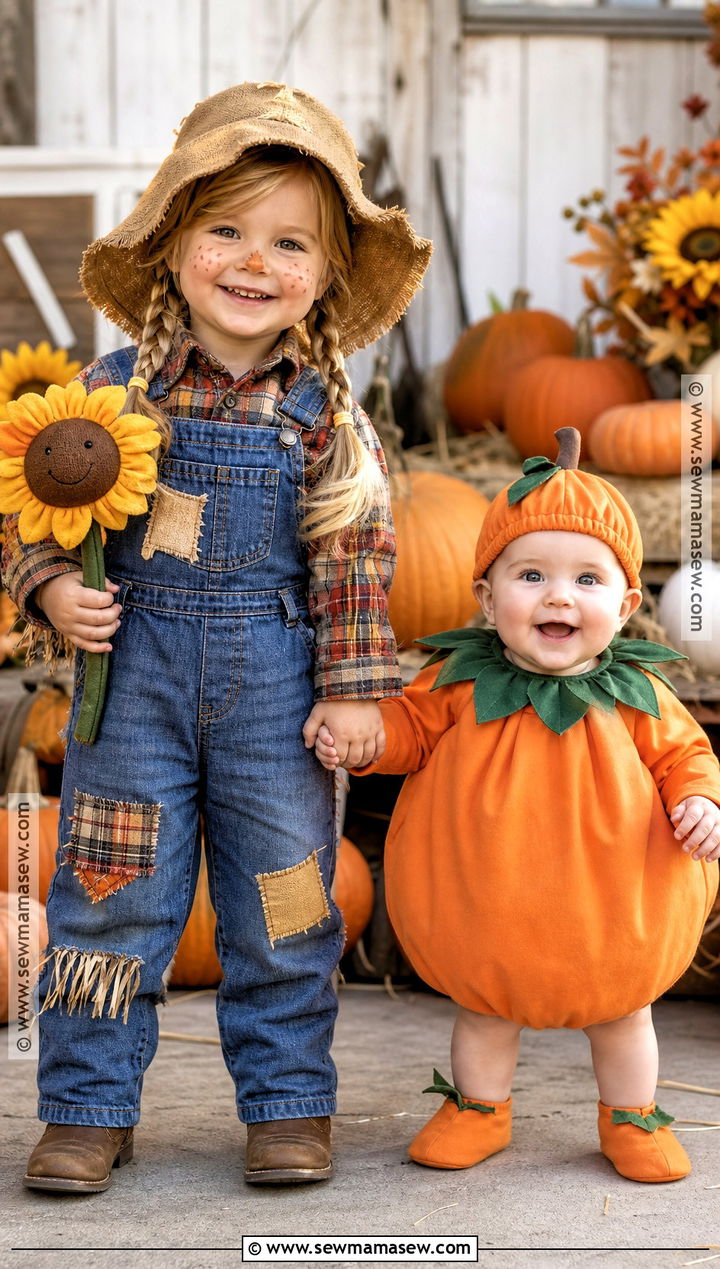 Scarecrow And Baby Pumpkin Sister Costumes - 30 sister halloween costumes toddler for babies