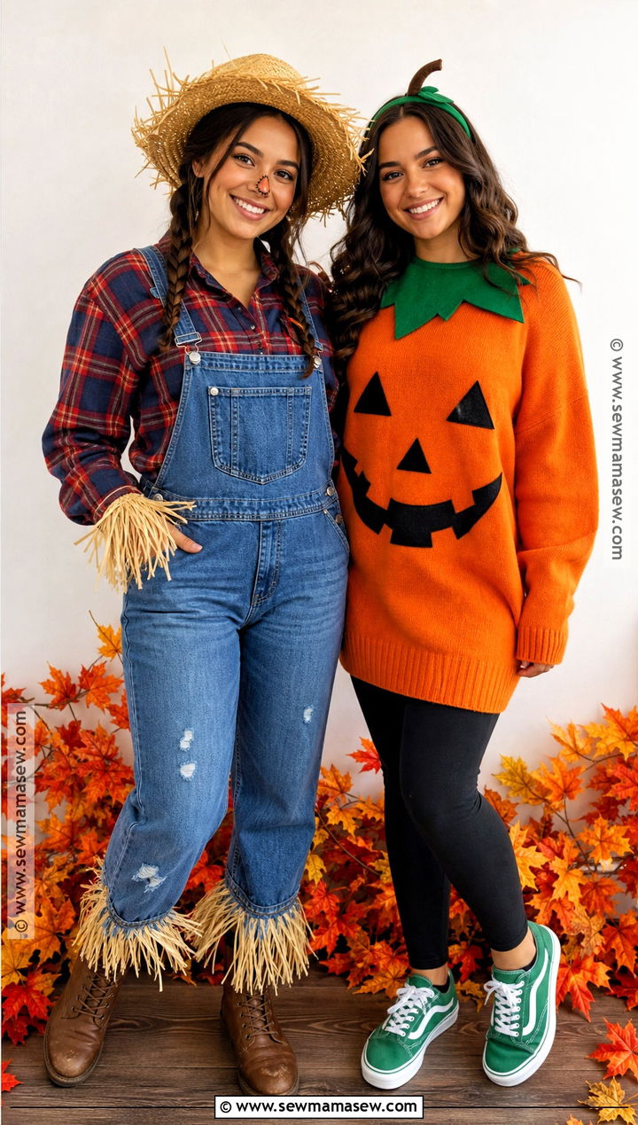 Scarecrow And Pumpkin Friend Costume - 30 friend halloween costumes two