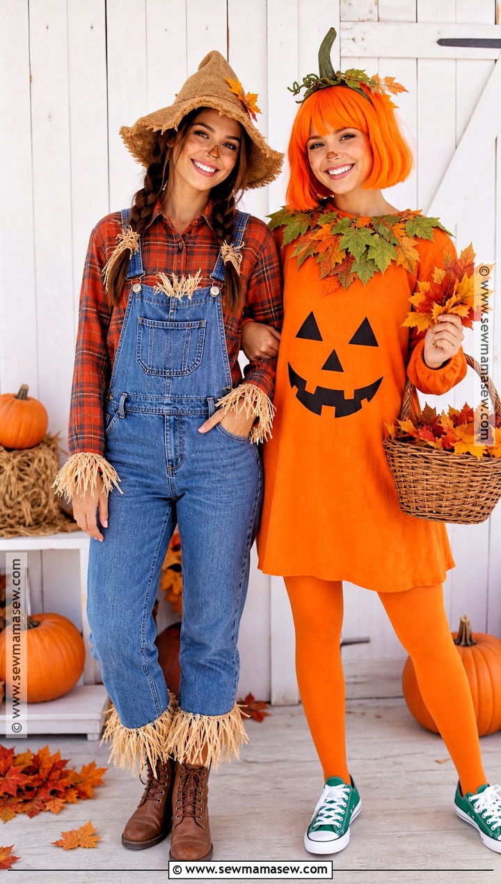 Scarecrow And Pumpkin Friend Duo Costume - 30 friend duo halloween costumes