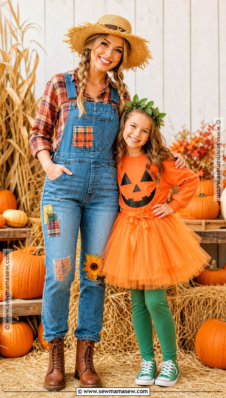 Scarecrow And Pumpkin Mom And Daughter Costume - 35 mom and daughter halloween costumes