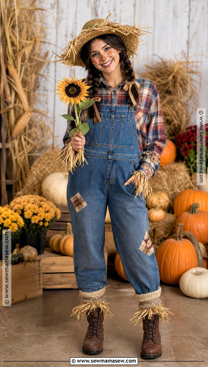 Scarecrow Costume With Brown Braided Pigtails - 30 halloween costumes for brown hair