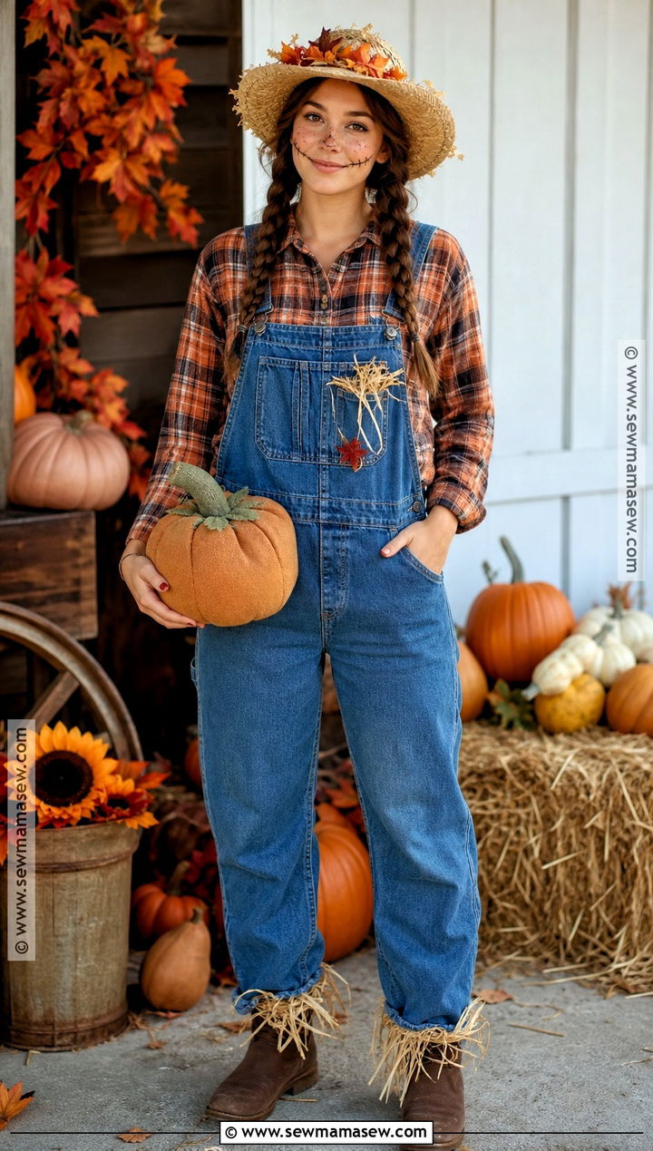 Scarecrow Costume With Denim Overalls - 30 halloween costumes modest