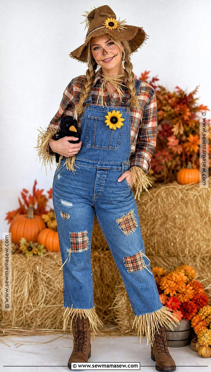 Scarecrow Costume With Denim Overalls - 40 cute easy halloween costumes