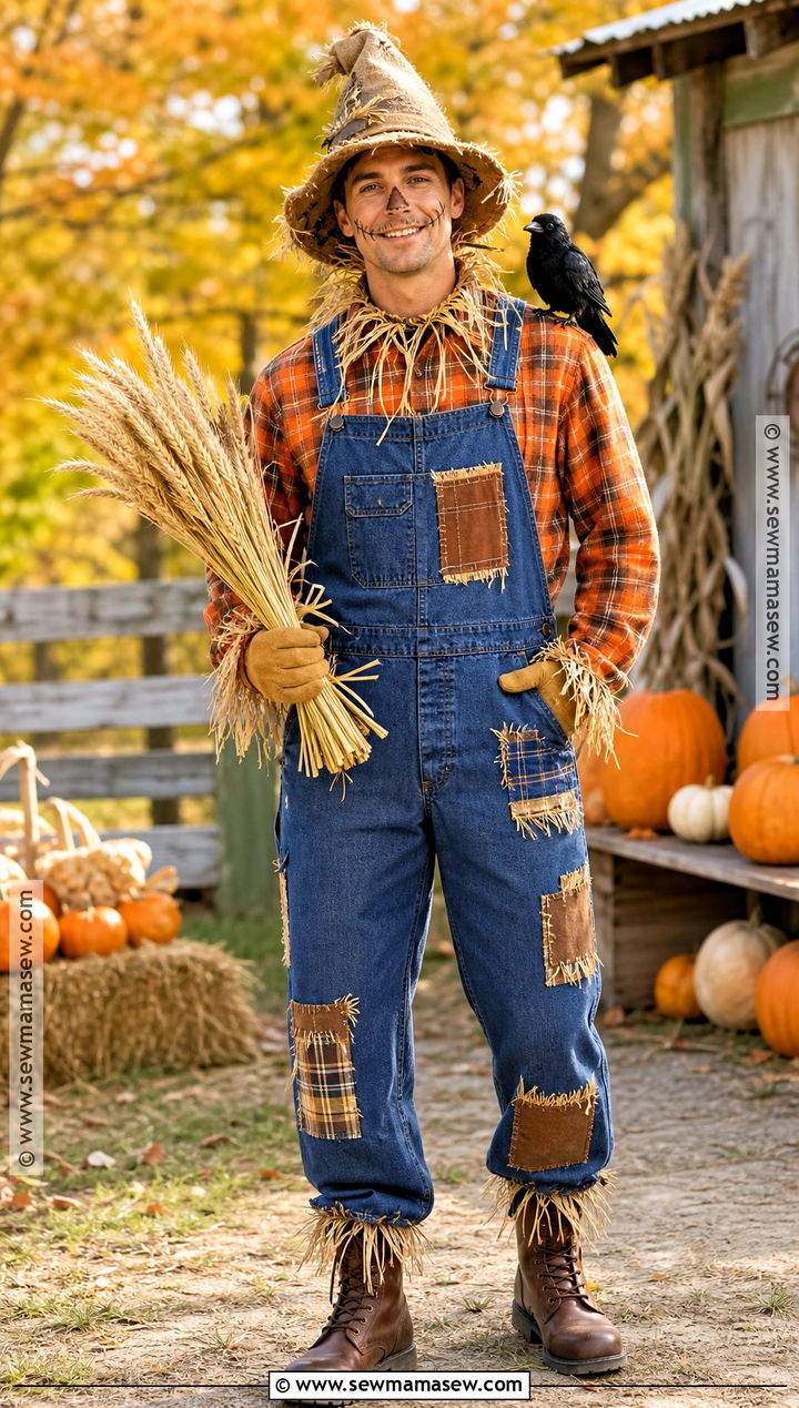 Scarecrow Costume With Denim Overalls - 40 halloween costumes for men