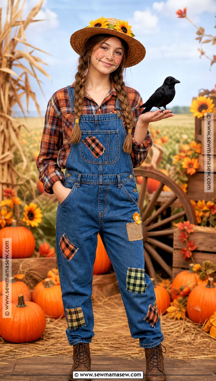 Scarecrow Costume With Denim Overalls - 30 halloween costume ideas for teenage for girls