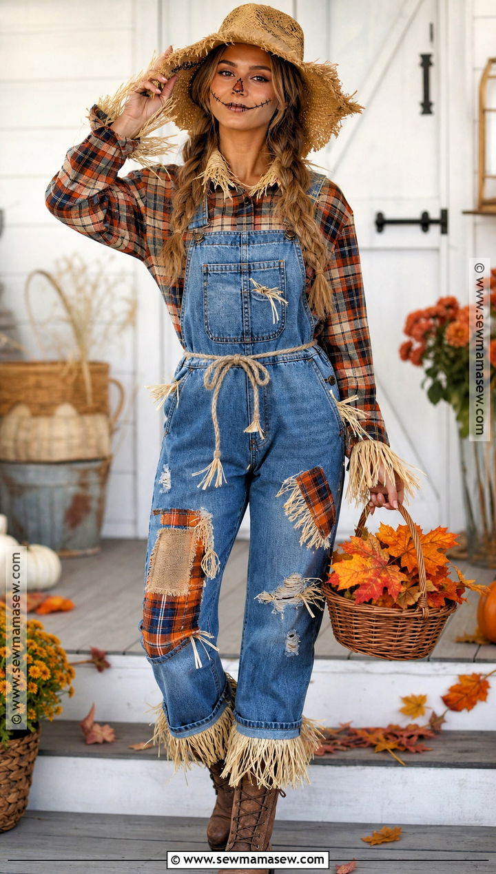 Scarecrow Costume With Flannel Shirt - 30 Very Simple Halloween Costumes