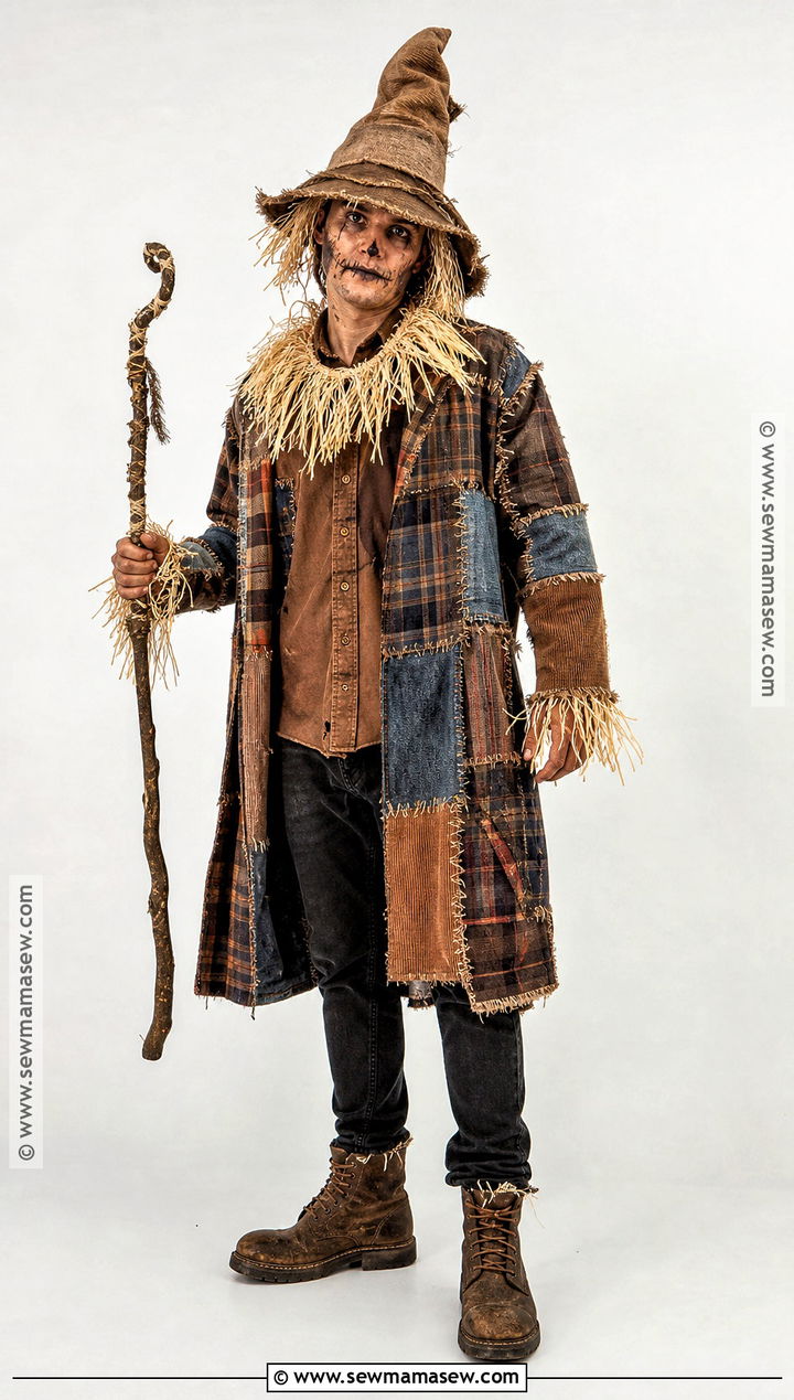 Scarecrow Costume With Long Patchwork Coat - 50 scarecrow costume ideas